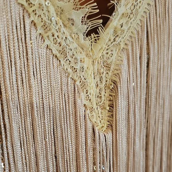 Gold and Cream Fringe Mini Flapper 40s Style Evening Dress - Picture 2 of 12